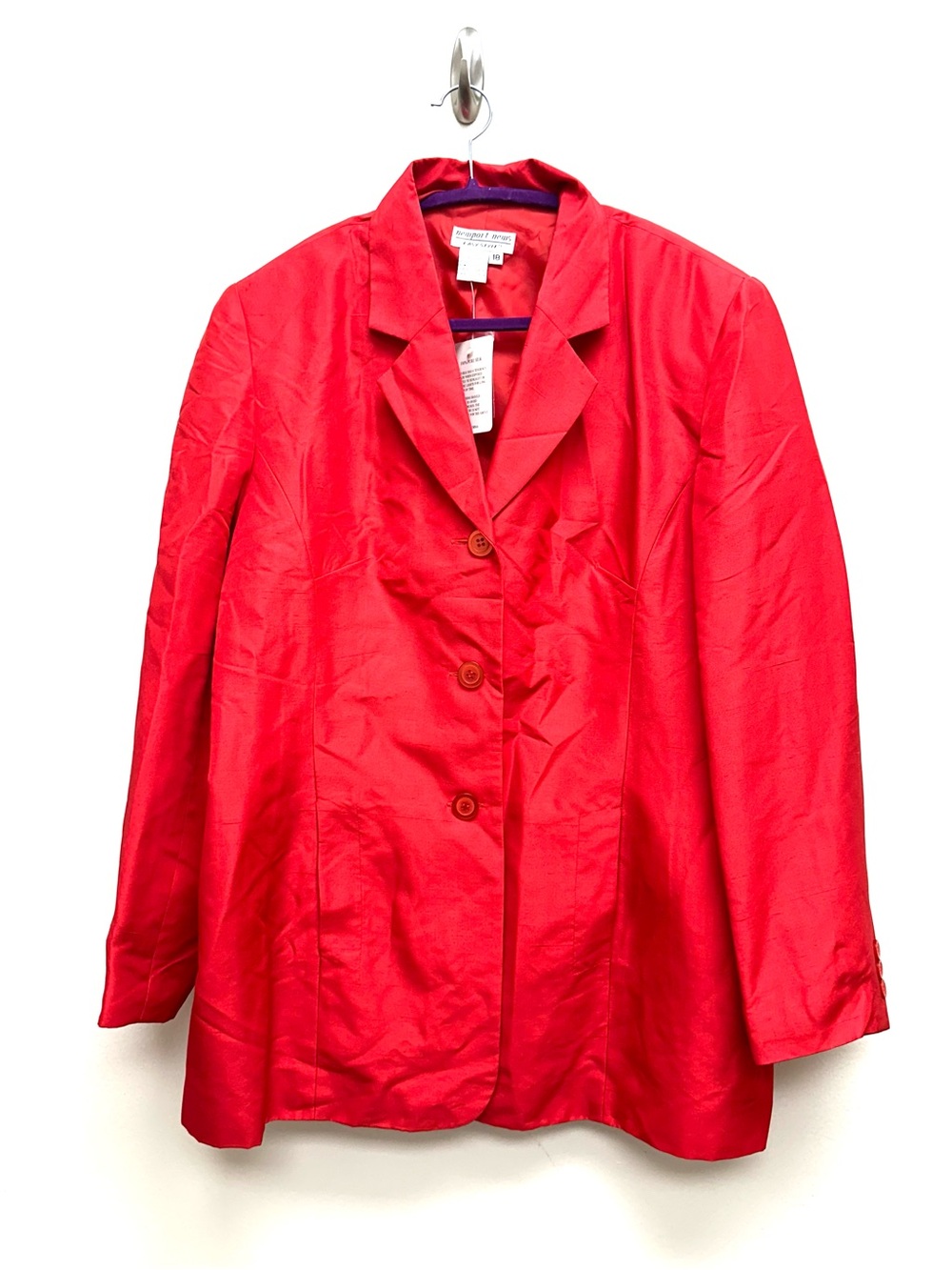 NWT Newport News Easy Style 100% silk Bright Red Women's Blazer size 18